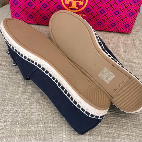 Tory Burch Ines Embellished Logo Flat Casual Canvas Espadrille, Sz 8 - Picture 11 of 13